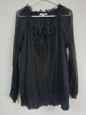 Blue Velvet Black Sheer Silk Top Women's Size 2X Gothic Vampy Romantic Whimsy